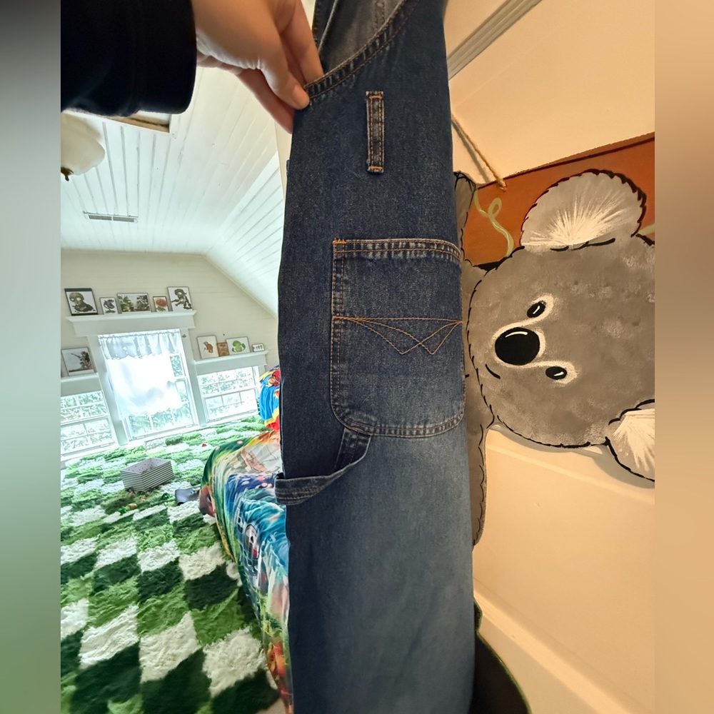 Medium Blue Denim Overalls with Contrast Stitching - Picture 3 of 6